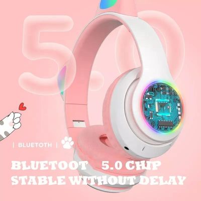 Bluetooth preto Cat Headphones, fones de ouvido sem fio dobráveis de Bluetooth