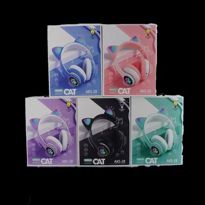 Bluetooth preto Cat Headphones, fones de ouvido sem fio dobráveis de Bluetooth