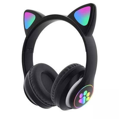 Bluetooth preto Cat Headphones, fones de ouvido sem fio dobráveis de Bluetooth