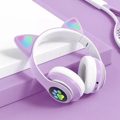 Bluetooth preto Cat Headphones, fones de ouvido sem fio dobráveis de Bluetooth